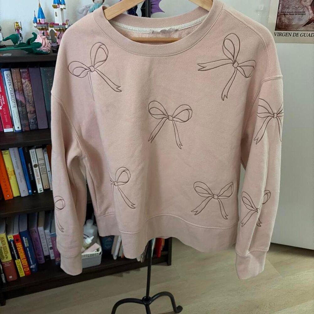 Jane + Delancey Pink Bow Print Sweatshirt Women's Large